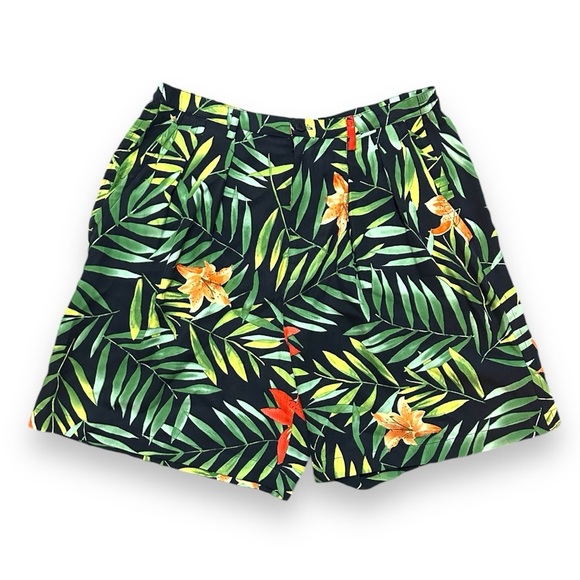 Vintage 90s Honolulu Lulu Black Silk Tropical Shorts Women’s Size 12 NWT Cruise - Picture 1 of 13